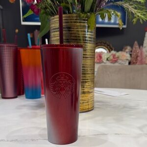 Starbucks Deep Red Gradient Tumbler with Straw